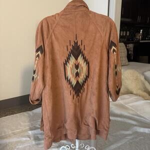 Miss Me Jacket Womens S Faux Suede Southwestern Aztec Embroidered Lined Brown